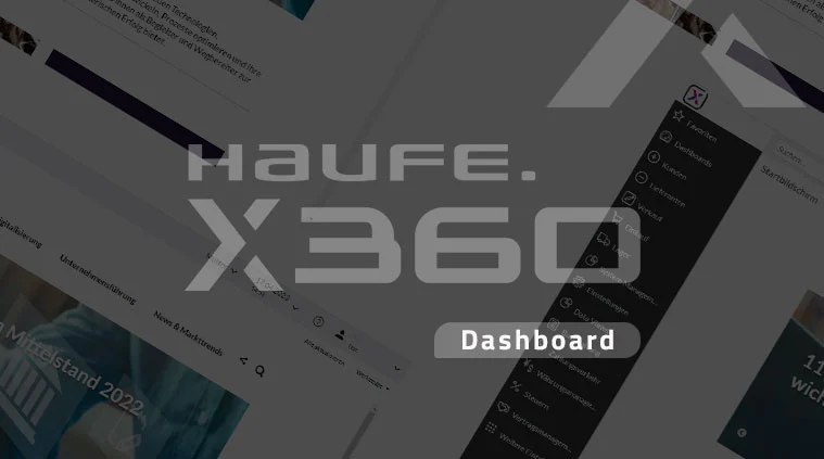 Haufe X360 Dashboard Titelbild - Benutzeroberfläche im Hintergrund