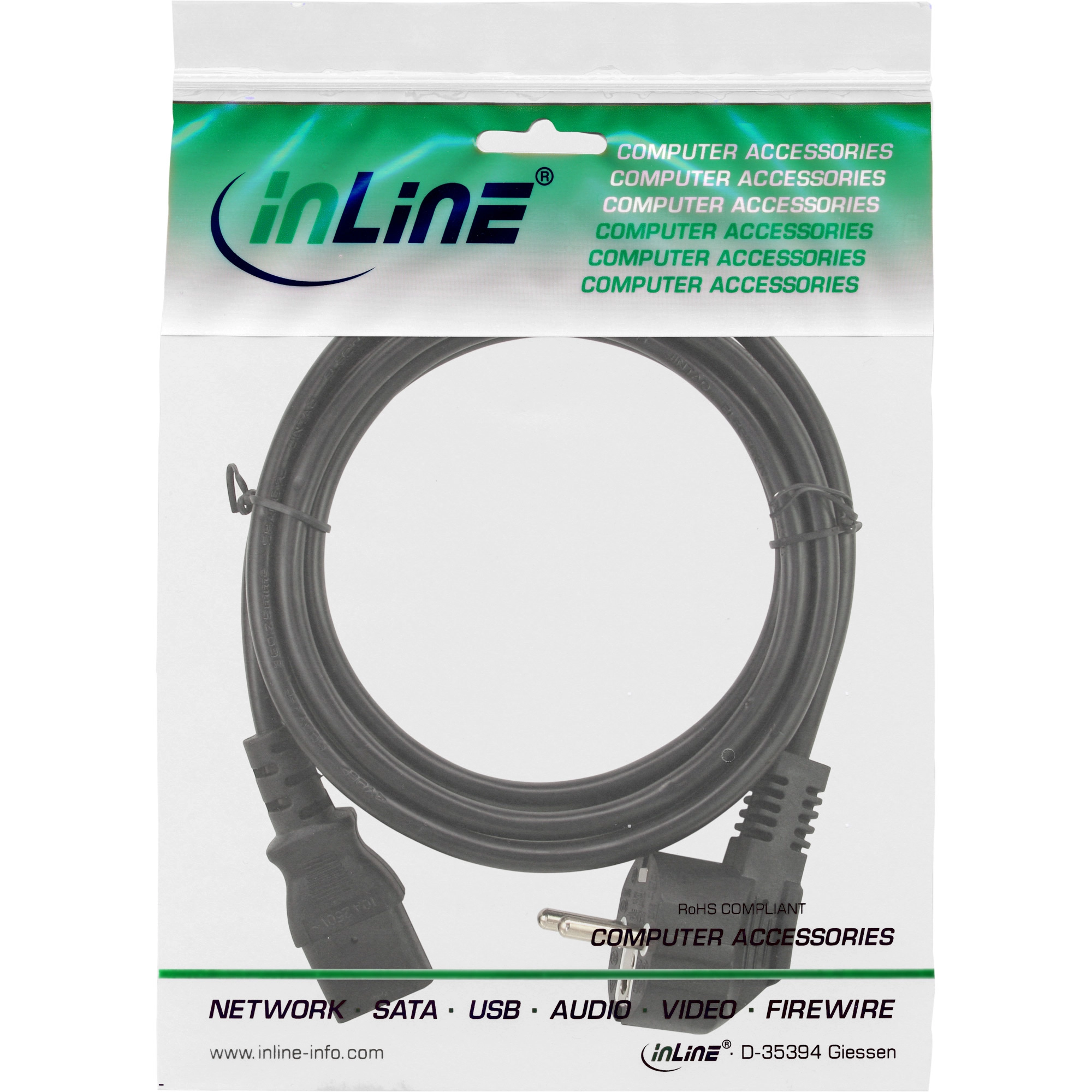 InLine - Netzkabel - Schuko gewinkelt auf Kaltgerätestecker, 1,8m