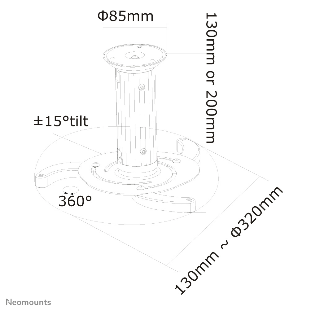 Neomounts by Newstar Projektor Deckenhalterung - Zimmerdecke - 15 kg - Silber - Manuell - 80 - 150 mm - 360°