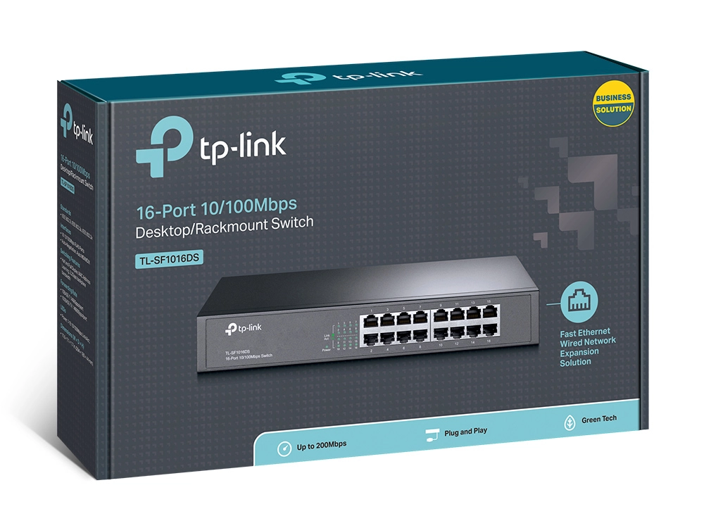 TP-LINK TL-SF1016DS - Unmanaged - Fast Ethernet (10/100) - Vollduplex - Rack-Einbau