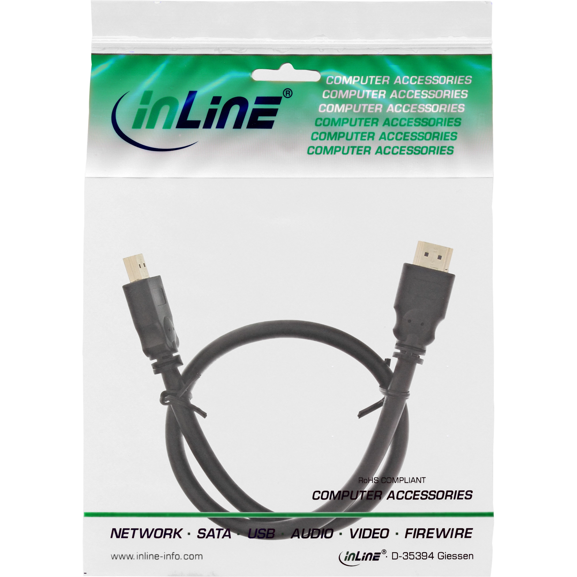 InLine HDMI Kabel - HDMI-High Speed - Stecker / Stecker - verg. Kontakte - schwarz - 3m