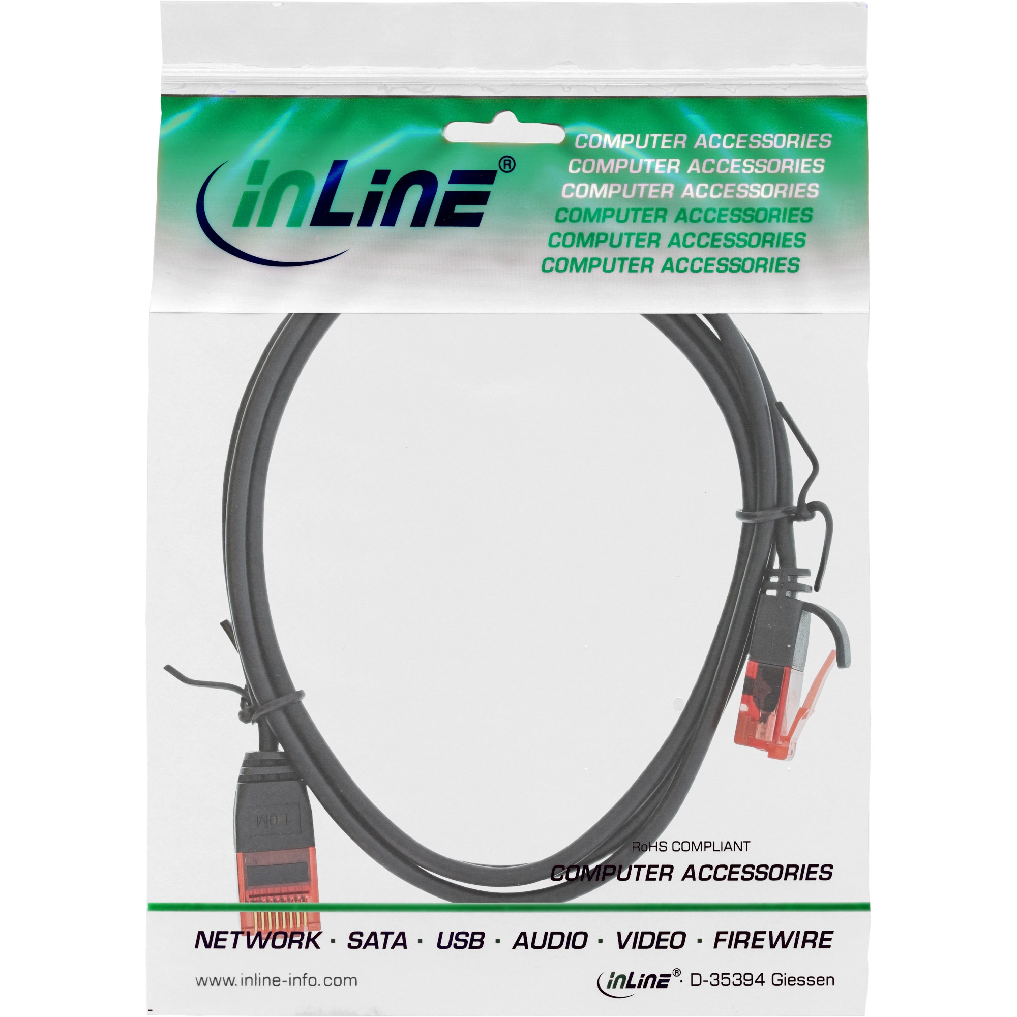 InLine - Patch-Kabel - 1,0m - Schwarz - ohne Haken