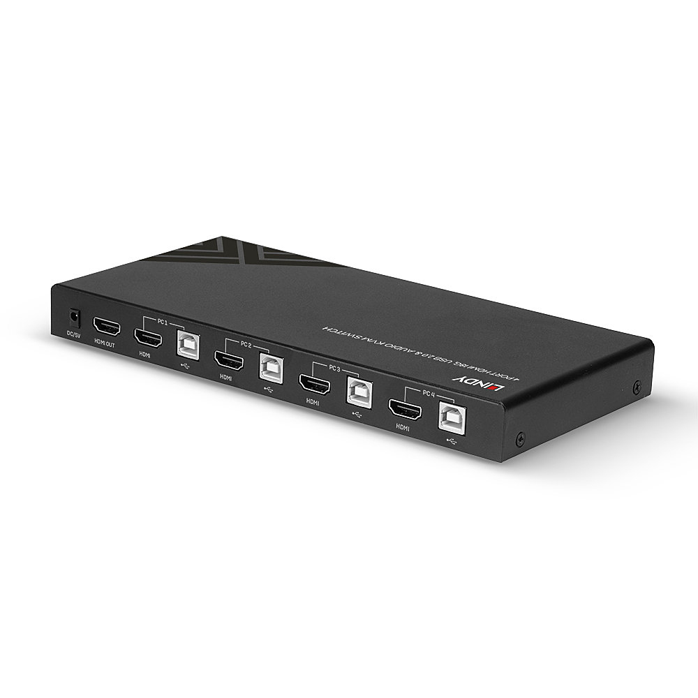 Lindy 4 Port KVM Switch HDMI 4K60, USB 2.0 & Audio - KVM-Umschalter - 4-Port