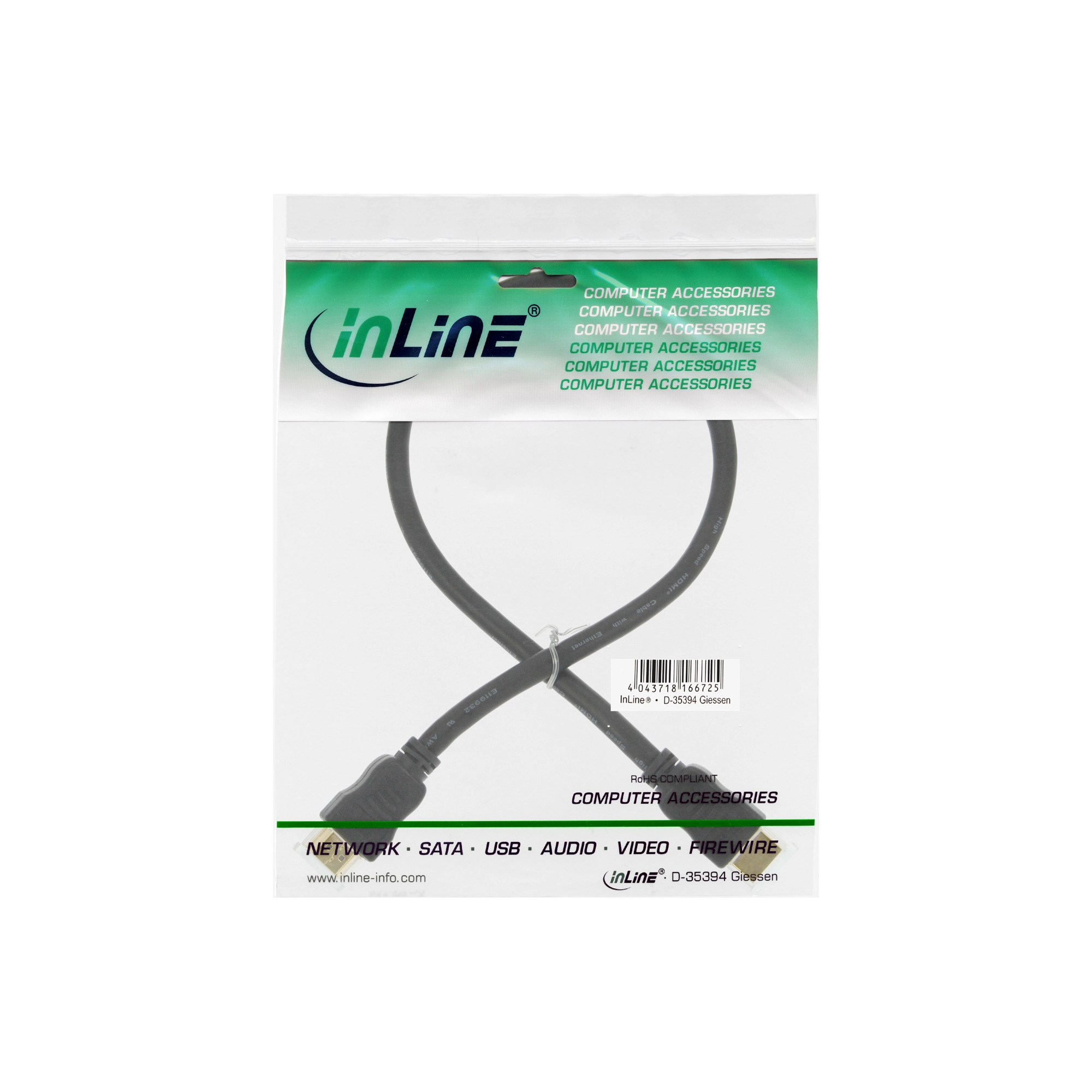 InLine® HDMI Kabel, HDMI-High Speed mit Ethernet, Stecker / Stecker, schwarz / gold, 7,5m