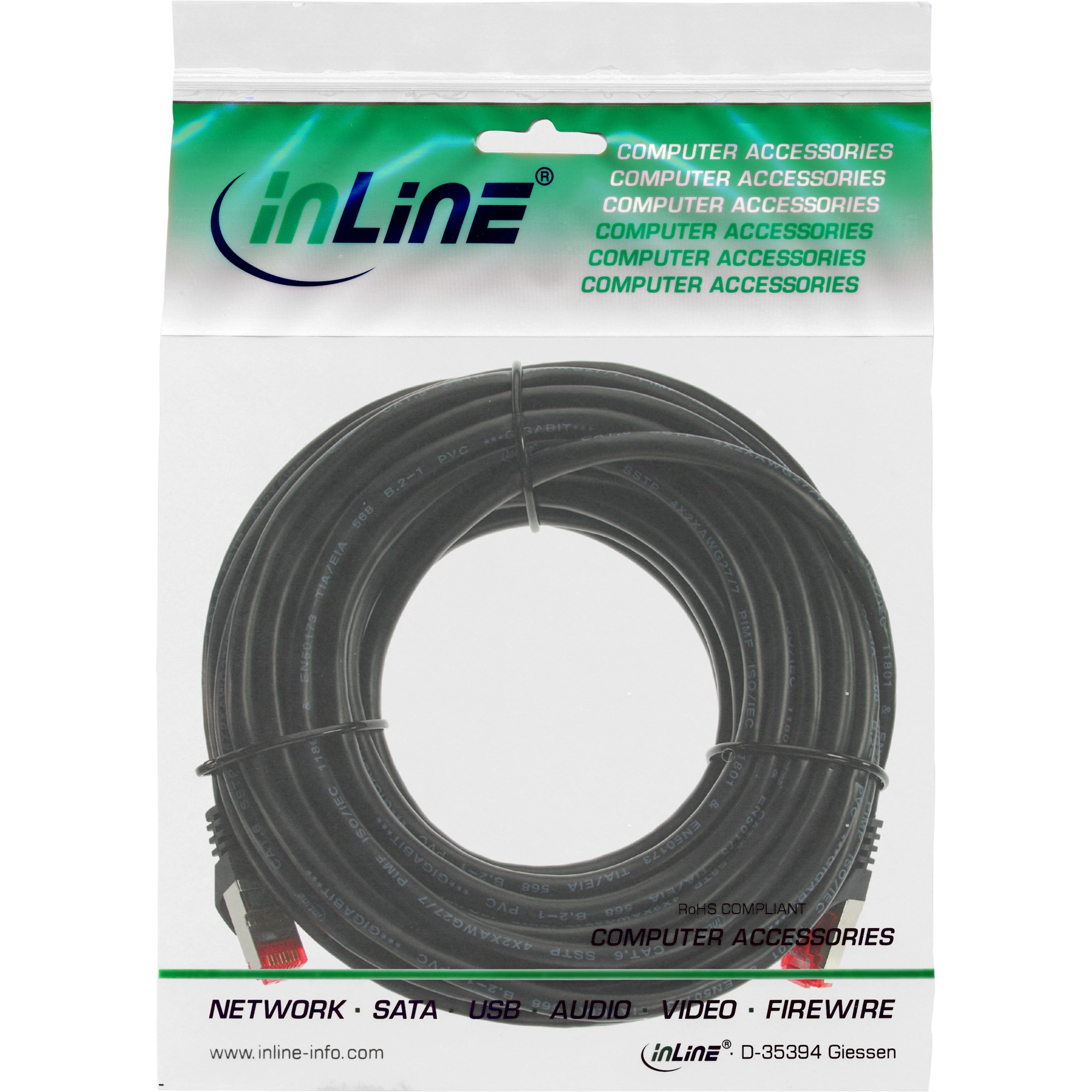 InLine - Patch-Kabel - 10,0m - Schwarz - geformt