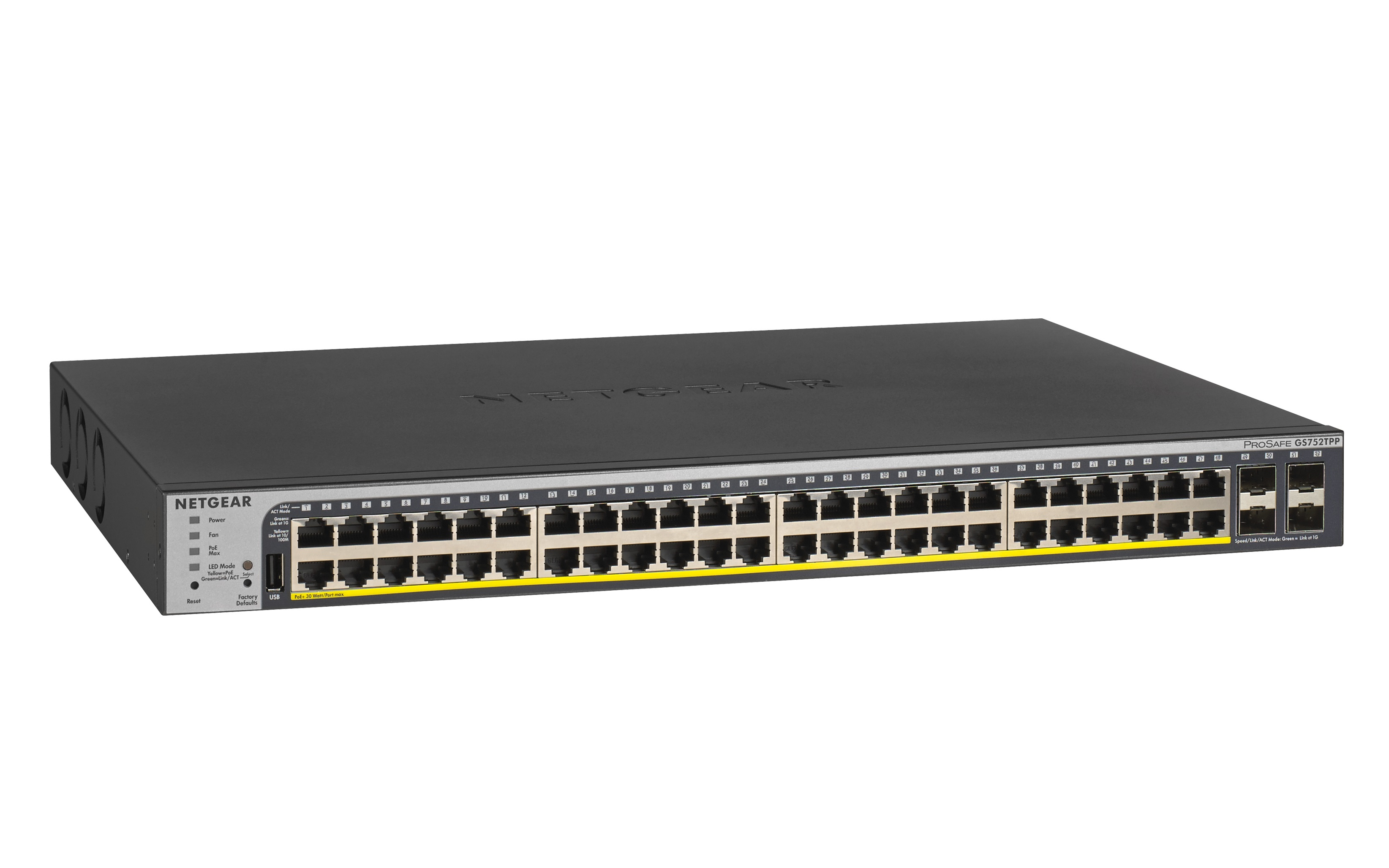 Netgear GS752TPP - Managed - L2/L3/L4 - Gigabit Ethernet (10/100/1000) - Power over Ethernet (PoE) - Rack-Einbau - 1U