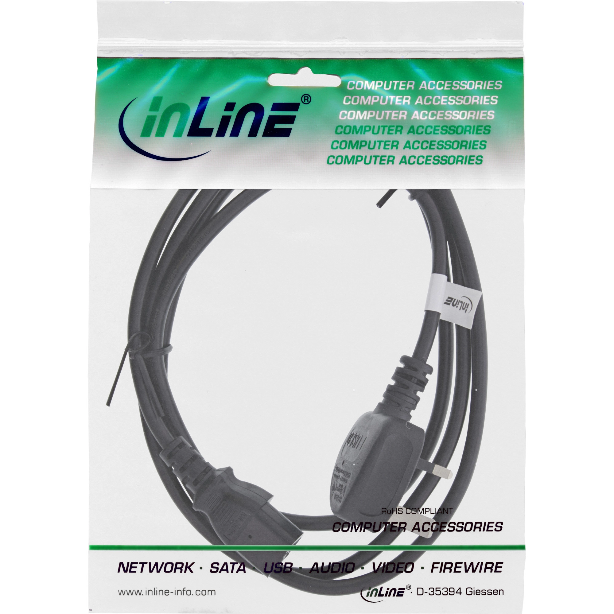 InLine Netzkabel - Netzstecker England auf Kaltgerätestecker C13 - 1,8m