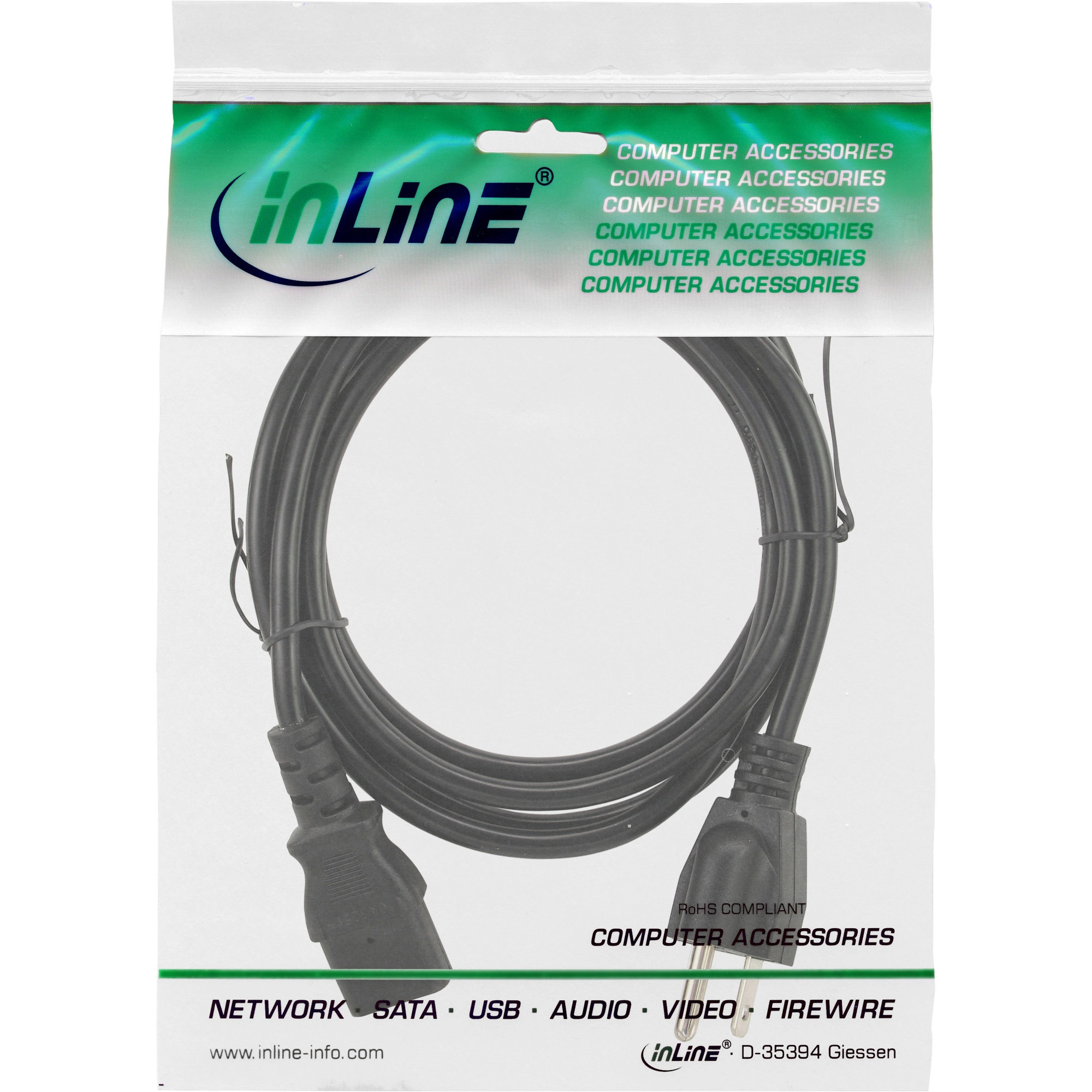 InLine Netzkabel - Netzstecker USA auf Kaltgerätestecker C13 - 1,8m