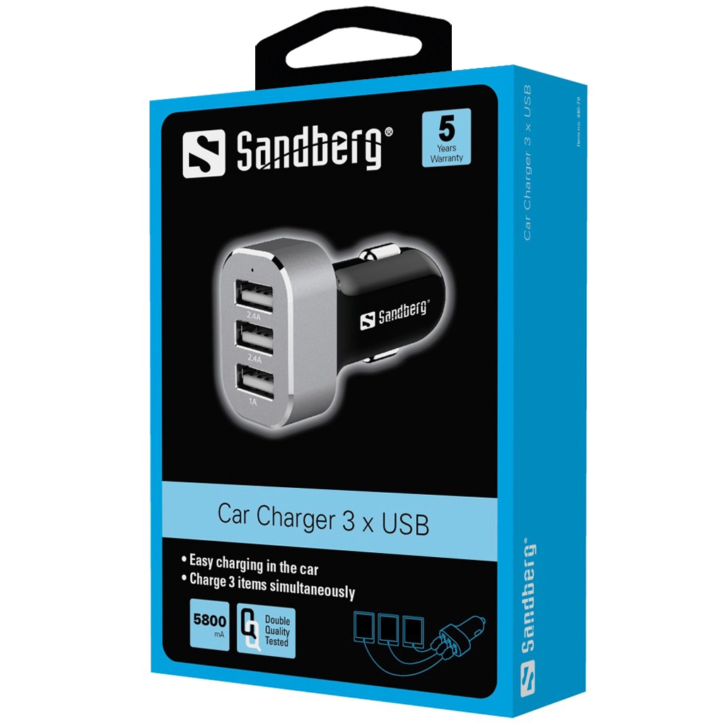 SANDBERG Multi - Auto-Netzteil - 7.2 A - 3 Ausgabeanschlussstellen (USB)